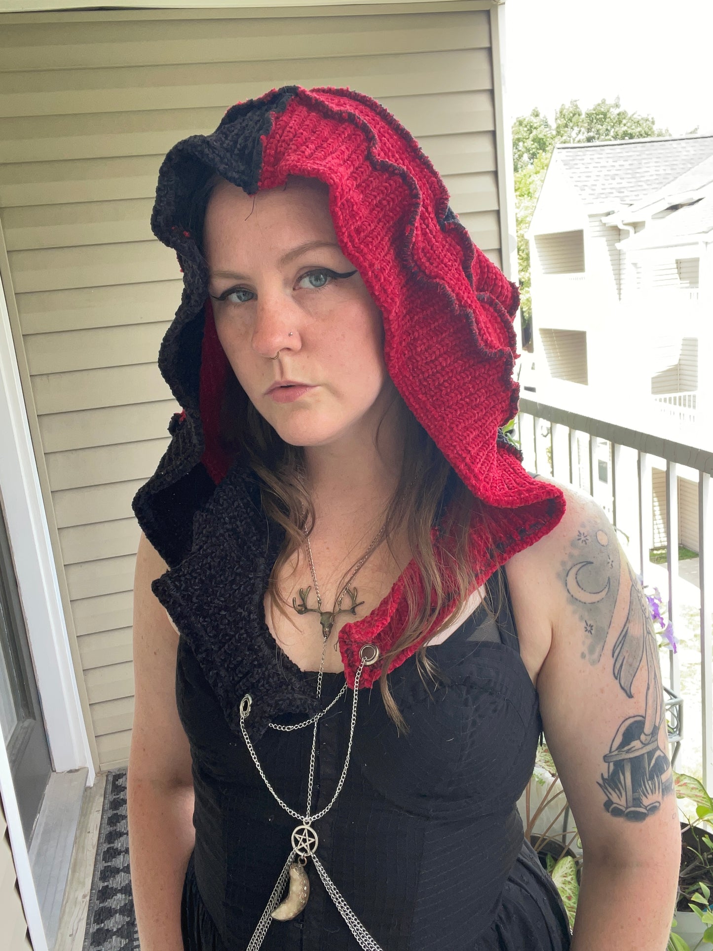 Red and Black Elven Hood