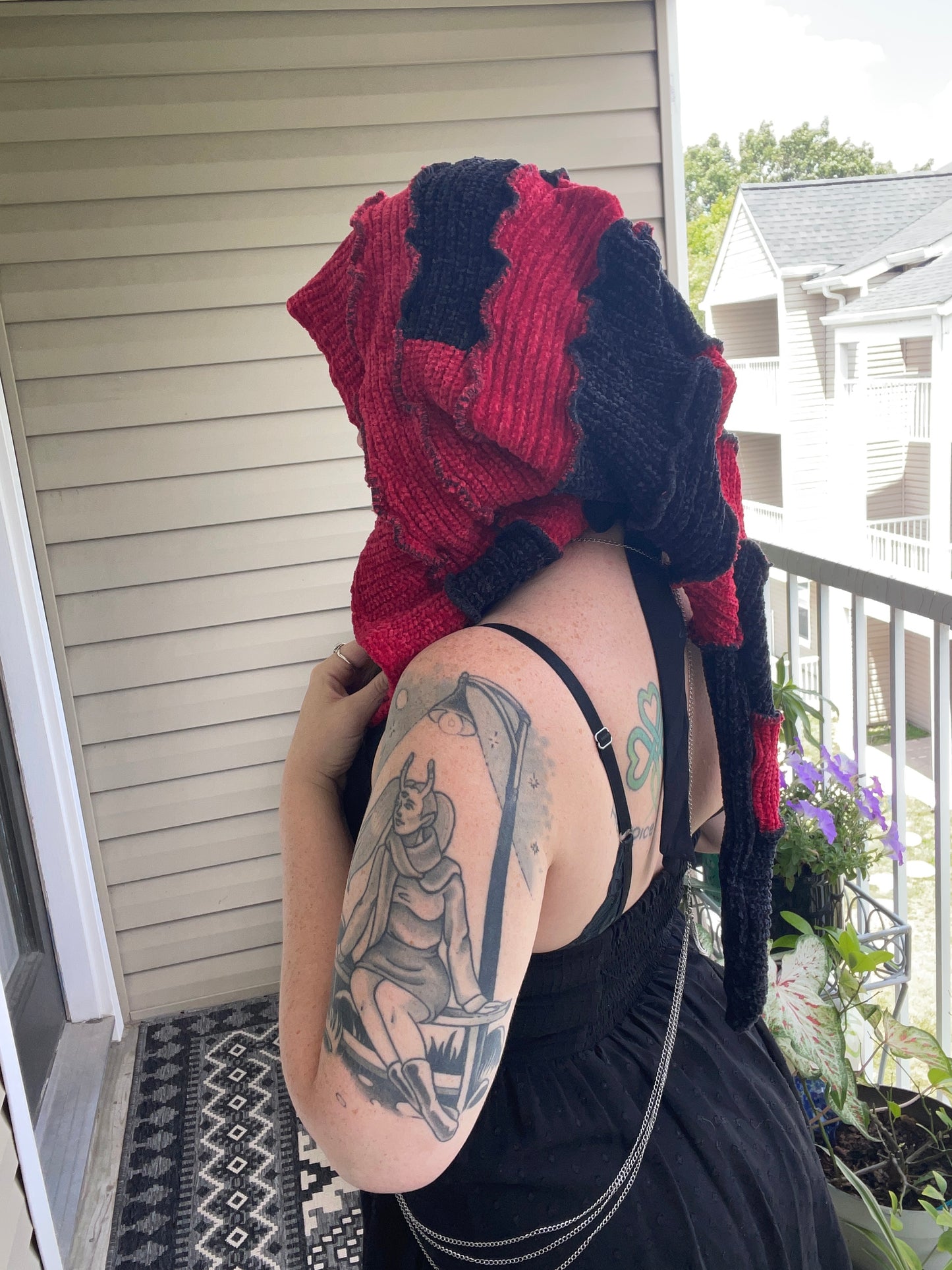 Red and Black Elven Hood