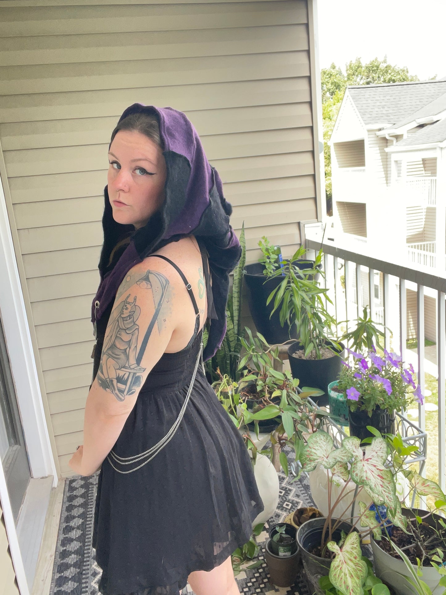 Purple and Black Elven Hood